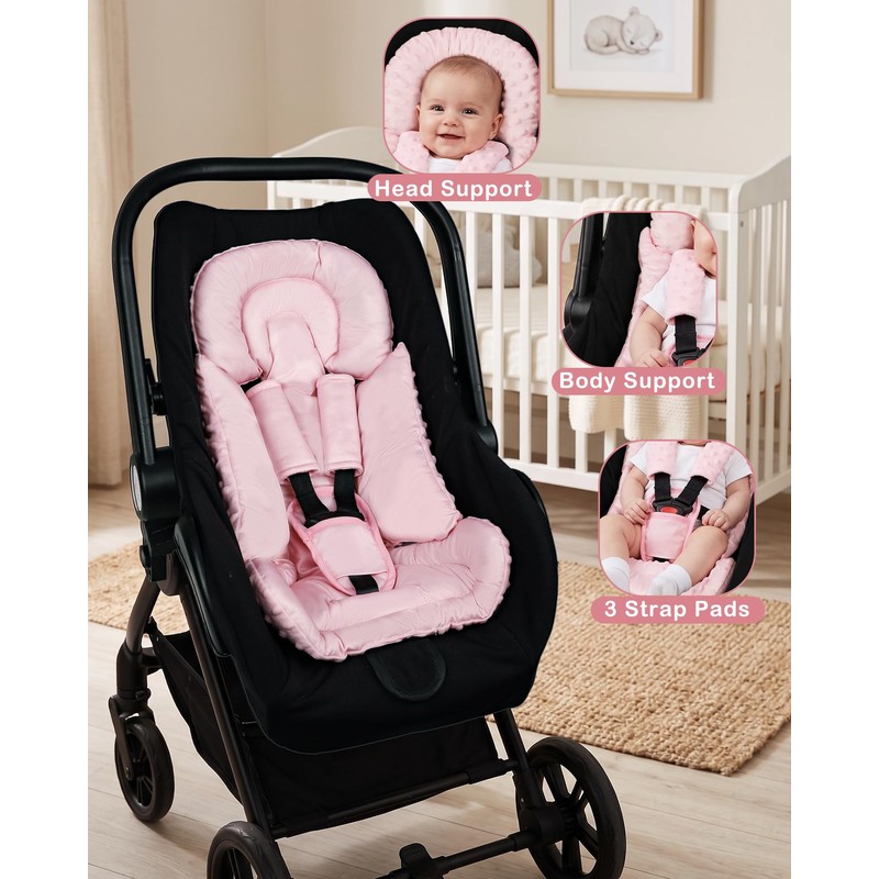 Infant Car Seat Insert with 3 Strap Covers, Reversible Car