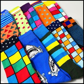 HIWEAR Mens Socks- Colorful Funky Novelty Design Rich Cotton,Men's Comfort Dress Calf Socks Multipack (Grid3-5 pack)
