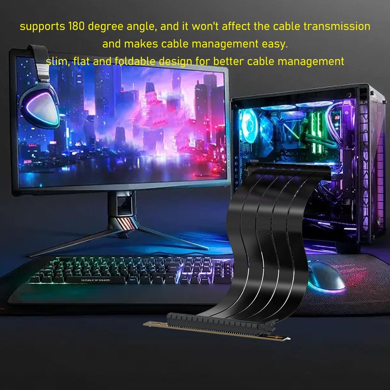 PCIE 4.0 X16 Extender 180 Degree 26GB/s 7.9in Long Gold