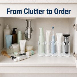 Adhesive Storage Rack for Bathroom Organization – Slim Plastic Wall-Mount Holder for Cosmetics, Toiletries and Small Items