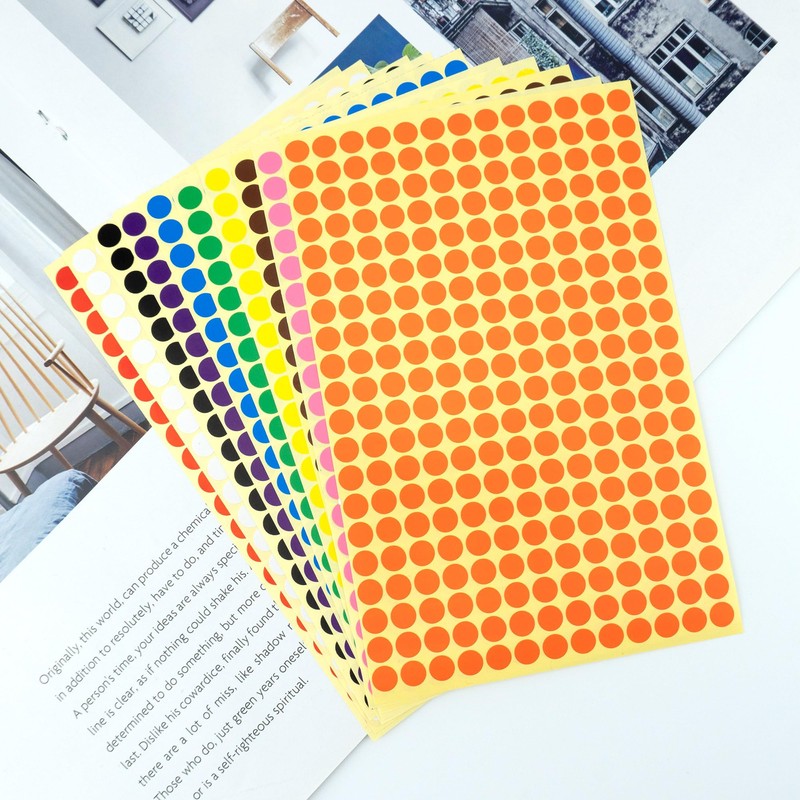 10 Sheets/2600 PCS Coloured Dot Stickers 10 Colours Round Color