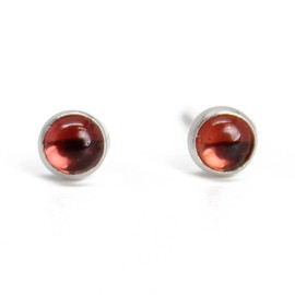 Kathy Bankston Handmade Tiny 3mm Garnet Stud Earrings for Women and Girls, Round Bezel 925 Sterling Silver (garnet)