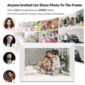 ybest Frameo 10.1" Digital Picture Frame White, Smart WiFi Digital Photo Frame with IPS Touch Screen, 1280x800 HD Display, 32GB Auto-Rotate Wall Mountable, SD/USB Slot, Instant Sharing via Frameo App