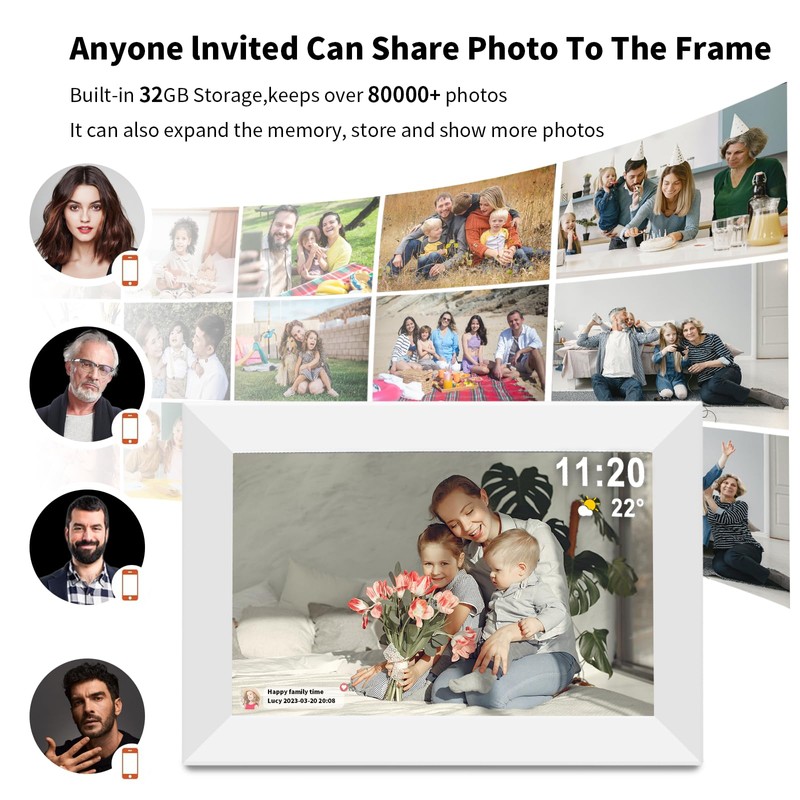 ybest Frameo 10.1" Digital Picture Frame White, Smart WiFi Digital