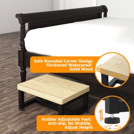Step Stools for Adults Kids with Non-Slip Rubber Feet, Heavy Duty Wooden Stepping Stools with 500-LBS Capacity for Bedroom Kitchen Bathroom, Sturdy Bed Steps for High Beds, Easy to Assemble, Maple