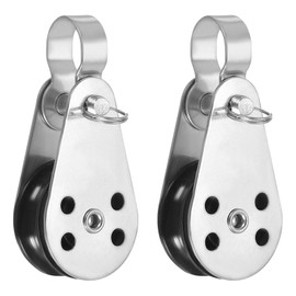 PATIKIL Stainless Steel Nylon Marine Pulley, 2Pcs Pulley Block Rope Single Pulley Bearing Runner Kayak Block Rope for Sailboats Yachts Ship Pulley for 0.24" Ropes, Black