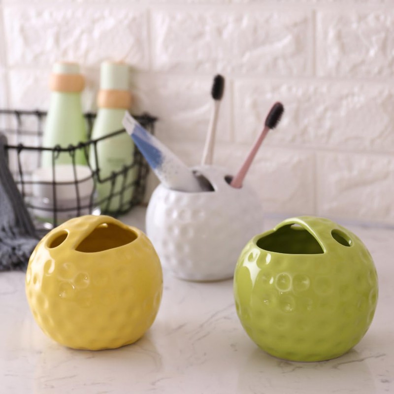 WAIT FLY Golf Shape Ceramic Toothbrush Holder, Toothbrush Organizer and