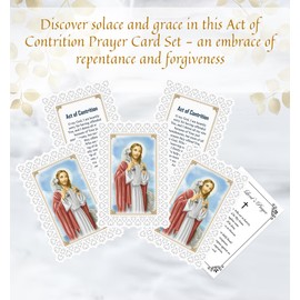 Act Of Contrition Prayer Card - The Lord's Prayer Card - 5 Laminated Double Sided Act Of Contrition Holy Card - Lace Style Print Jesus Christ the Good Shepherd Prayer Cards Set of 6 Items