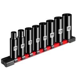 Upenjok 8-Piece 3/8 Inch Drive Deep Impact Socket Set, SAE from 5/16" to 3/4" With Socket Rail, 6-Point, Cr-Mo Steel, Electrophoretic Deposition