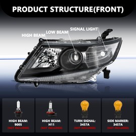 Aosky Projector Headlight Assembly Compatible with 2011-2017 Honda Odyssey OEM Halogen Black Clear Headlamp (LH+RH)