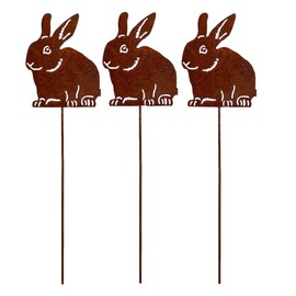 Garden Stake Easter Decoration Rabbit – Set of 3 Rust Decoration 7 x 10 cm with 24 cm Spike Easter Bunny
