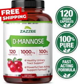 Zazzee D-Mannose, 1000 mg per Serving, 120 Vegan Capsules, 2 Month Supply, UTI Support