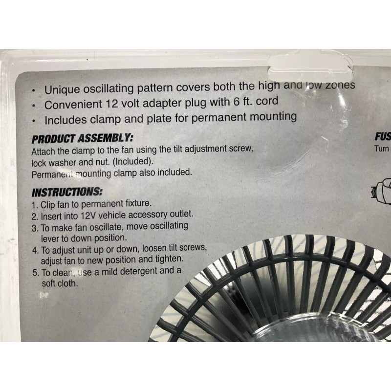 Performance Tool W1658 12V Clamp On 6" Oscillating Fan For