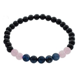 LTC Designs 6mm Black Tourmaline Metaphysical Healing Yoga Stretch Bracelet Accented with Sodalite and Rose Quartz for of Calmness, Love and Protection, 7.5" for Men, Women, and Teens