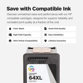 For HP LD Ink Cartridge Replacement for HP 64XL N9J92AN High Yield (Black)
