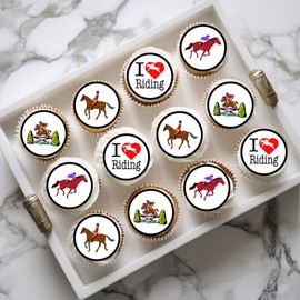 Horse Riding Edible Cupcake Toppers – Wafer Paper Decorations for Equestrian Parties, Horse Racing, Showjumping, and Cakes, 24 x 1.5 Inch/4cm Discs – Uncut