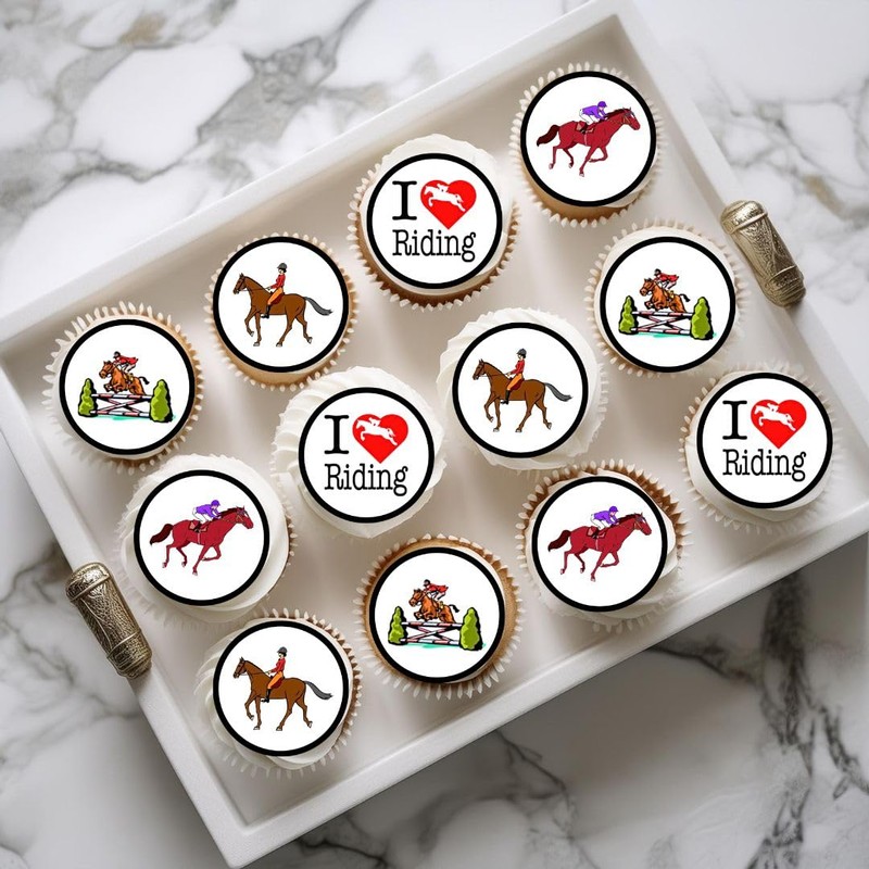 Horse Riding Edible Cupcake Toppers – Wafer Paper Decorations for