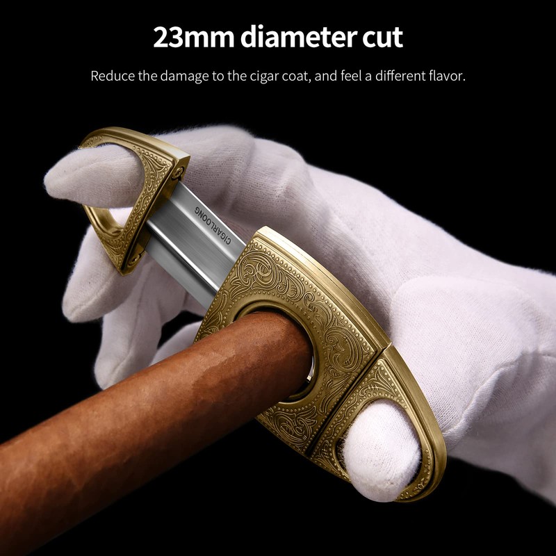 CIGARLOONG Cigar Cutter Stainless Steel Silver Bronze Engraved V Cut