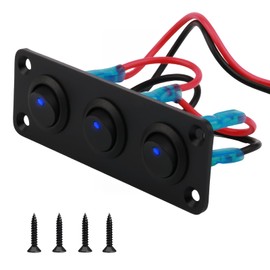 3 Gang Toggle Rocker Switch Panel 12V-24V Waterproof Round Toggle On/Off Switch with Blue Led Light Control Panel for Boat Car RV Automotive Caravan Yacht Tractor Truck Camper Bus