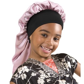 EBONNT Long Satin Night Cap for Kids Boys Girls Double Layer Hat Satin Night Cap Silk Elastic Band Satin Night Hat for Hair Care, Kids Long Pink