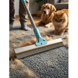 DELOMO 54” Carpet Rake for Pet Hair Removal, Dual-Sided Rug Scraper Broom