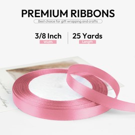 HimBen 3/8 Inch 25 Yards Satin Ribbon Light Pink, Solid Color Fabric Ribbon for Gift Wrapping, Wedding, Polyester Gift Ribbon for Birthday Party Decoration, Craft, Hair, Floral, Sewing