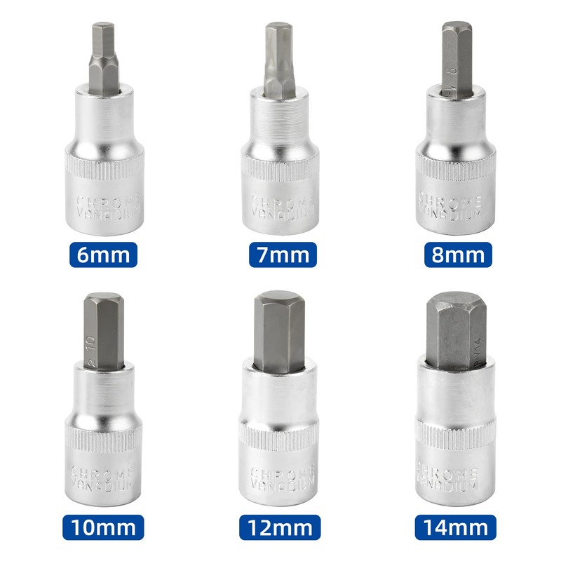 DAKCOS Hex Bit Socket Set 1/2" Drive 6 Pieces Allen