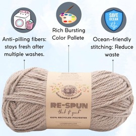 Lion Brand Knitting Yarn Re-Spun Thick & Quick Yarn Hazelwood 843-124 (3-Skeins) Same Dye Lot Weight S Bulky #6 Soft 100% Recycled Polyester Bundle with 1 Artsiga Craft Bag