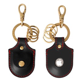 [HUKURO] AirTag Coin Keychain, Air Tag Cover, Airtag Case, Coin Case, Protective Case, Tochigi Leather, Genuine Leather, Lost Prevention, Fall Prevention, Owl, black (red thread)