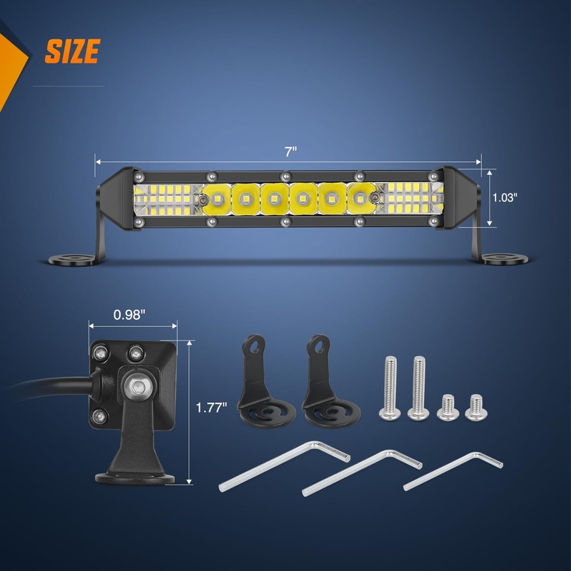 Nilight Slim LED Light Bar 2Pcs 7 Inch 16LED Single
