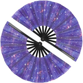 Tkocisa 2 Pack Glitter Large Folding Hand Fans for Line Dancing, Popping Fan Large Rave Hand Fan for Boots On The Ground Dance, Concert, Party, Festival, Home Decorations(Starlit Sky)