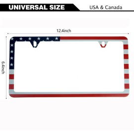 USA American Flag UV Resistant 2 Hole Slim Style Stainless Steel License Plate Frame 2-Pack (Color)