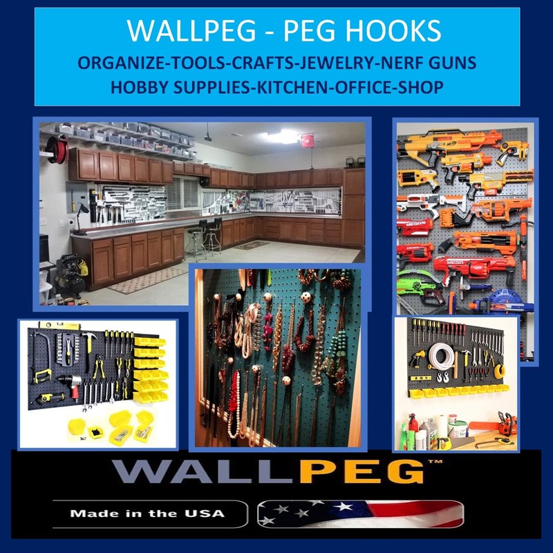 WallPeg PEGBOARD Panels Peg Board Plastic Pegboard Kit 24"x24" (12,
