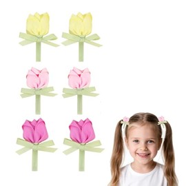 6Pcs Cute Tulip Flowers Hair Bows Clips for Baby Girls,Pink and Yellow Tulip Flowers Hair Barrettes Accessories Duck Billed Alligator Clips Sweet Hairpins for Toddler Infant Kids Girls Teens