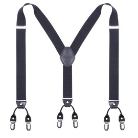 GUCHOL Mens Suspenders with Strong Metal 6 Clips Adjustable Elastic Y Style Leather Suspender for Wedding (Black)