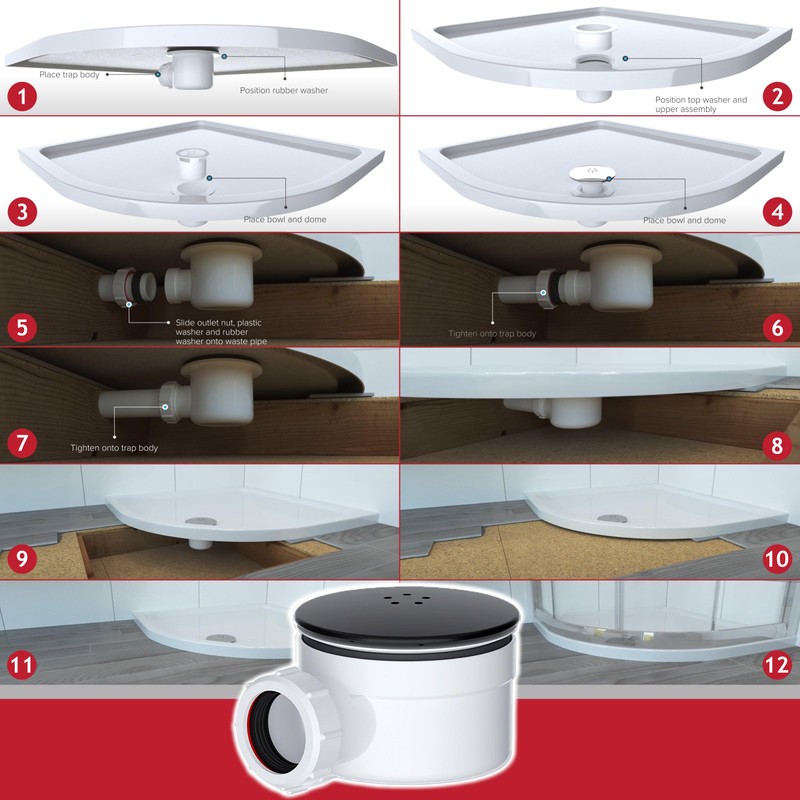SPARES2GO Shower Trap for 90mm Tray Plug Hole 1.5" Luxury