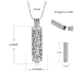 Imrsanl Cremation Jewelry for Ashes Tree of Life Urn Necklace Cylinder Vial Urn Necklace for Men Women Keepsake Ashes Necklace Pendent (Silver)