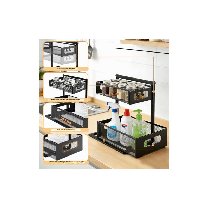 2 Tier Shelf Under Sink Kitchen Cabinet Organiser Under Sink