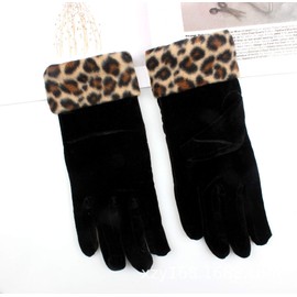 Women's Stretch Fleece Leopard Print Gloves Animal Leopard Print Faux Fur Trim Touchscreen Gloves for girls (Leopard Print Cuff)