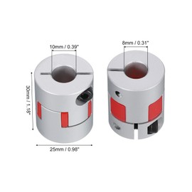 sourcing map Aluminum Plum Shaft Coupling 8mm to 10mm Bore L30xD25 Flexible Coupler for 3D Printer CNC Machine and Servo Stepped Motor Pack of 2