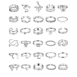iF YOU 30 Pcs Vintage Knuckle Rings Set, Boho Butterfly Snake Stackable Finger Rings for Women, Silver Midi Rings Pack