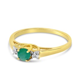 10k Yellow Gold Round Emerald And Diamond Ring (Size 6)