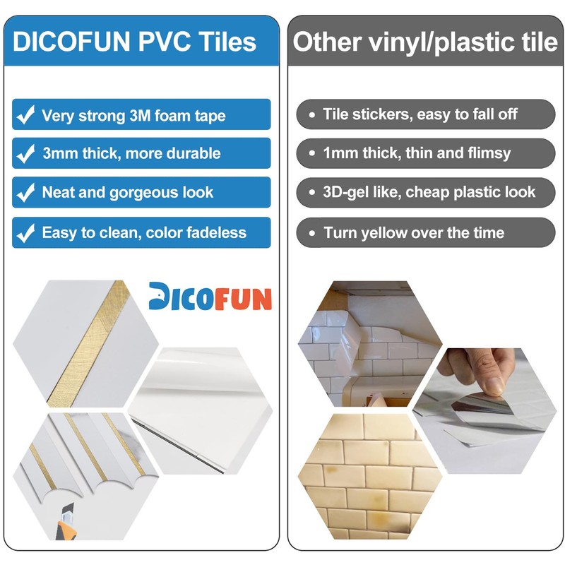 DICOFUN 1 Sheet White & Marble Look Peel and Stick