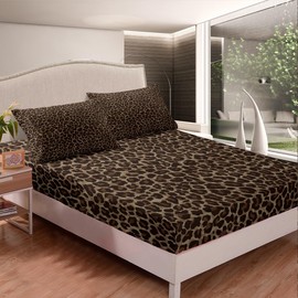 Erosebridal - Juego de sábanas con estampado de guepardo tamaño individual para niños y niñas, juego de sábanas de leopardo café, sábanas con textura de piel de animal, sábana bajera plana rústica con