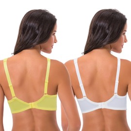 Curve Muse Women's Lightly Padded Underwired Lace Bra with Padded Shoulder Straps, White, light yellow (pack of 2)