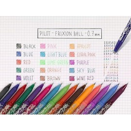 PILOT - Pack of 12 Frixion Ball - Erasable Pen with Thermosensitive Ink - Refillable Recycled Plastic Rollerball Pen - 12 Colours - Medium Tip