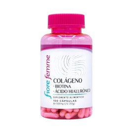 FIORE FEMME Colágeno, Biotina y Ácido Hialurónico, 100 Cápsulas, Suplemento Antiedad para Mujeres, Fortalece Huesos, Piel, Cabello y Uñas