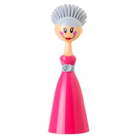 Vigar Dolls Dish Brush with Ergonomic Handle and Dress-Shaped Brush Holder, Dish Brush with Handle for Kitchen Dishes and Sink Cleaning, Pink, Gray