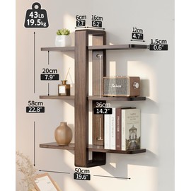 SUMGAR Floating Shelves for Wall Walnut Mounted Shelf Unit for Living Room Bedroom Bathroom Mid Century Modern Decorative Storage Plant Photo Display Home Decor 3 Tier Large 20in All Pine