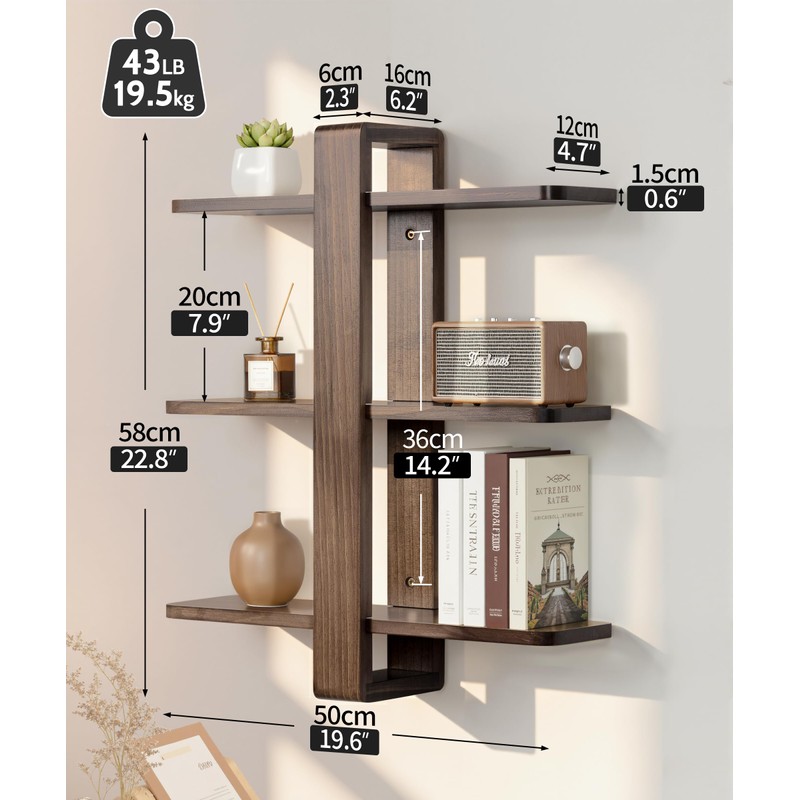 SUMGAR Floating Shelves for Wall Walnut Mounted Shelf Unit for